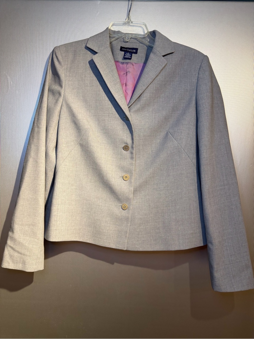 Ann Taylor Women's Light Gray Blazer with Pink Lining